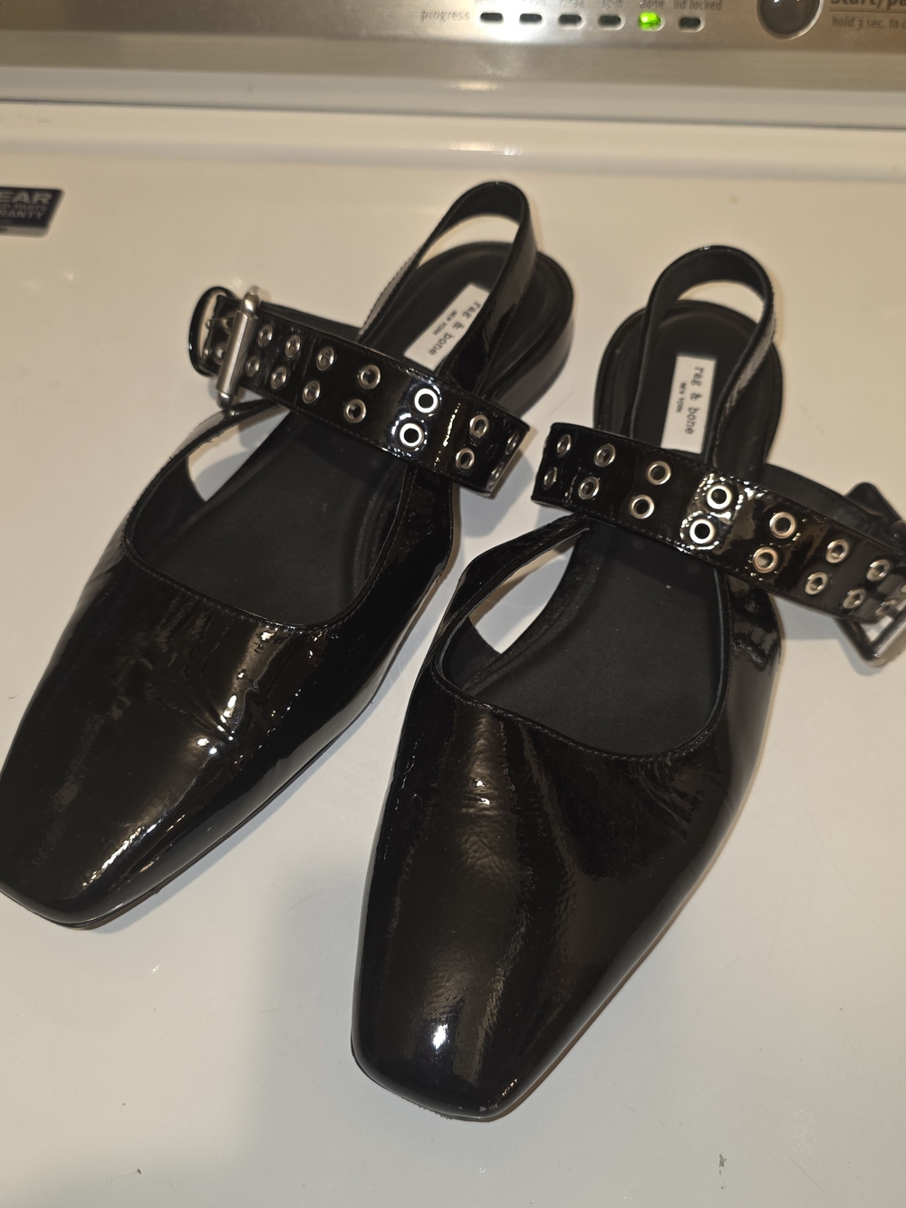 rag & bone Black Patent Leather Slingback Flats